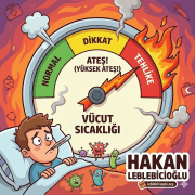 Ateşli hastalıkları temsil eden, ibresi kırmızı bölgeye yükselmiş karikatürize bir hız göstergesi illüstrasyonu ve Hakan Leblebicioğlu logosu