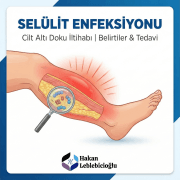 Bacakta selülit enfeksiyonu (cilt altı doku iltihabı) belirtilerini ve bakteriyel yayılımı gösteren tıbbi illüstrasyon