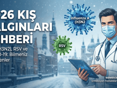 2026 kış sezonu salgın rehberi: H3N2 grip, RSV ve COVID-19 virüslerinden korunma ve belirti infografiği